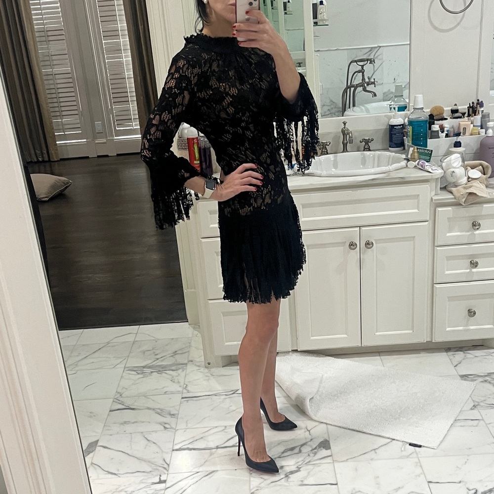 Alexis Sonia Black Lace Fringe Dress